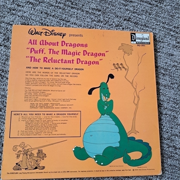 Walt Disney All About Dragons Puff Magic Vintage Vinyl Record Collectible Used - Picture 5 of 12